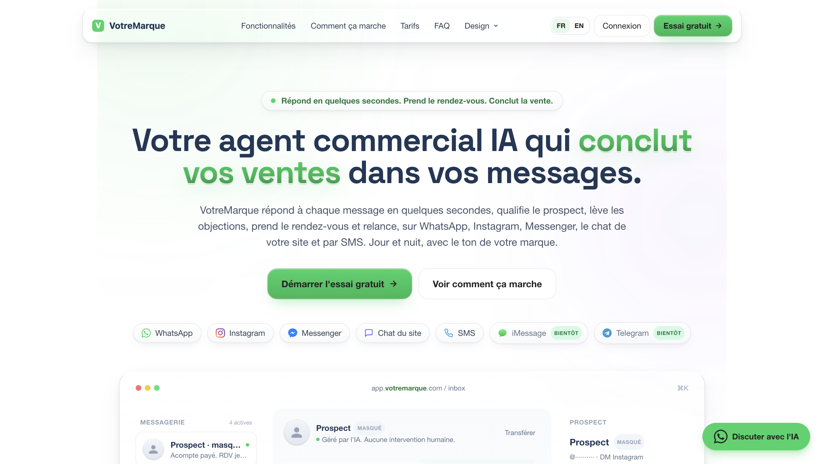 Page d'accueil du modèle de vente fourni aux agences
