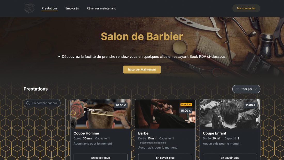 Mini site de réservation d’un salon de barbier généré par RDV Pro